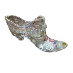 Fenton Iridescent Hand Painted Glass Slipper